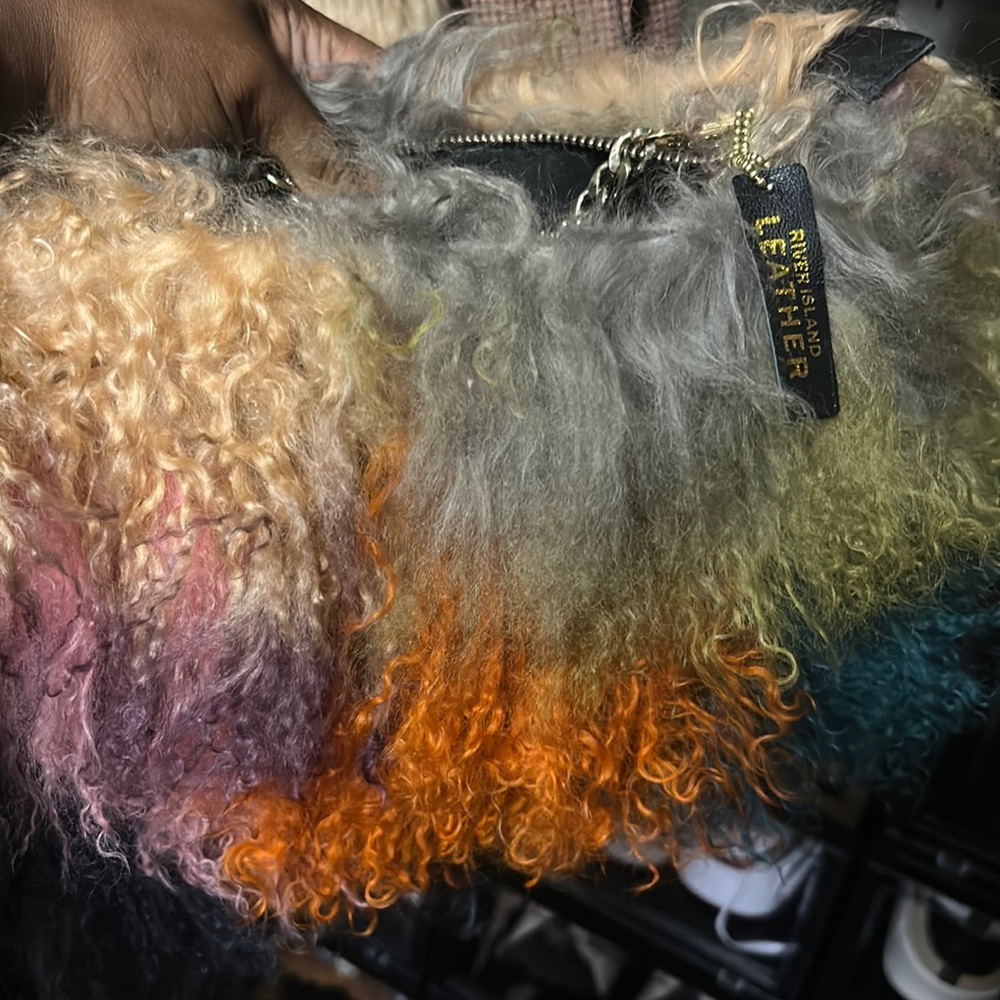 Fun, furry, multicolored bag